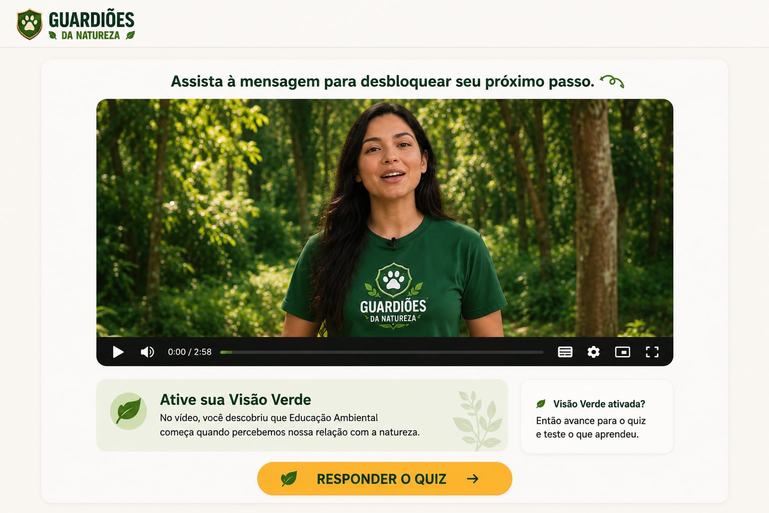 Tela de videoaula da plataforma, com o botão Responder o quiz